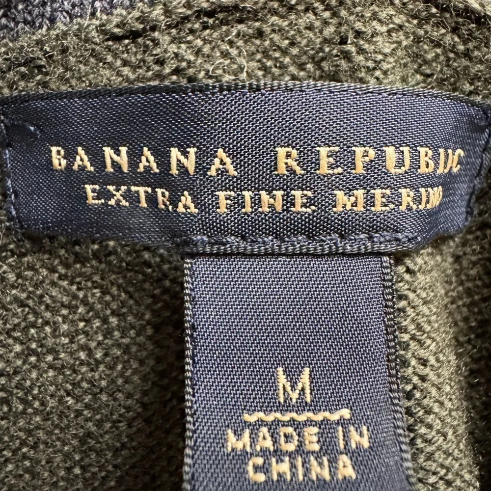 Banana Republic Men’s Sweater M Olive Green Extra Fine Merino Wool Shawl Collar